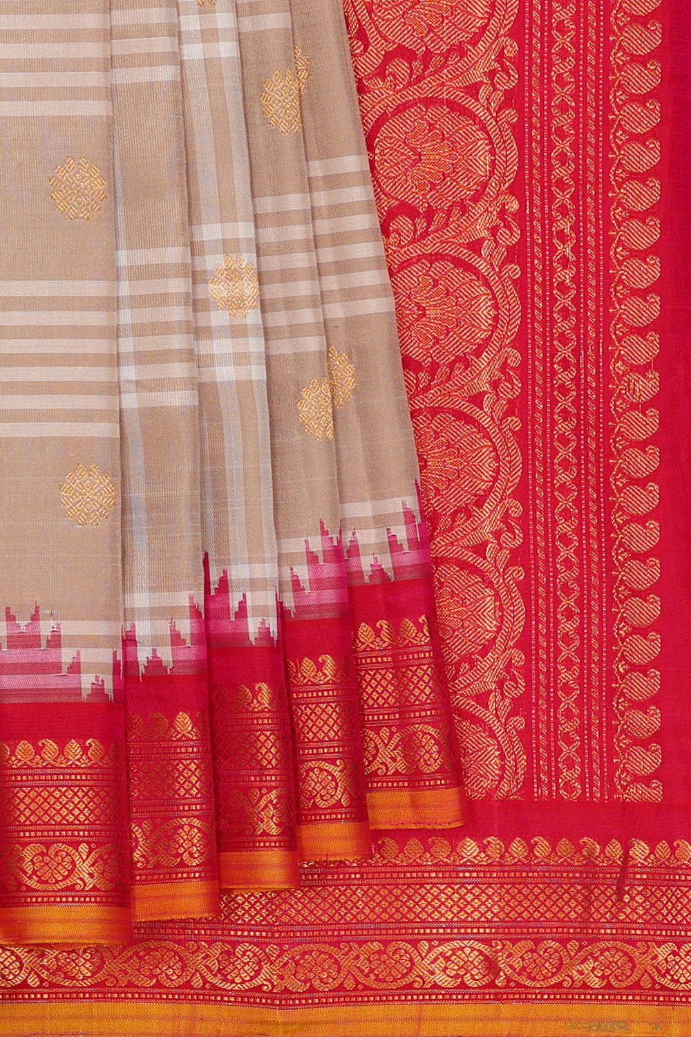 Image of Gadwal Silk Cream Saree